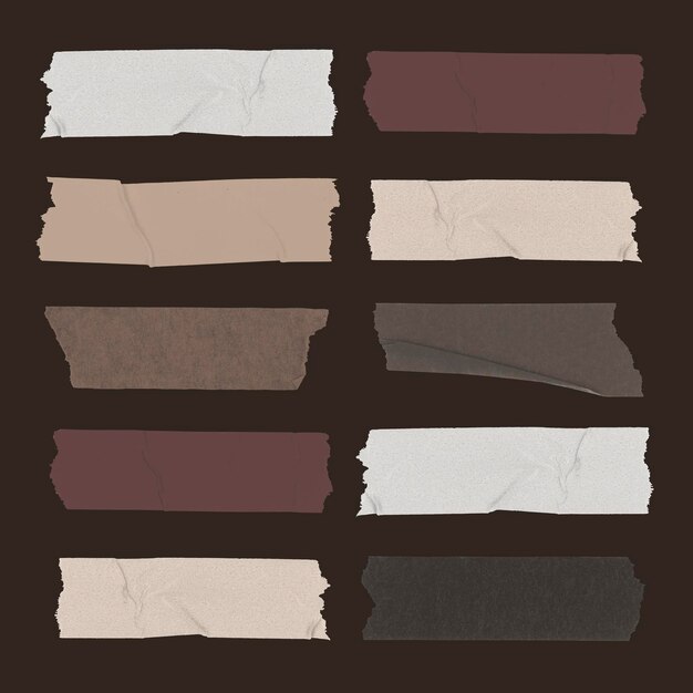 Washi tape clipart, conjunto de vectores de elementos de collage de papelería marrón