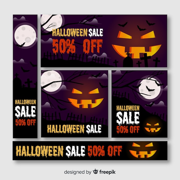 Web de banner de Halloween con gran calabaza tallada