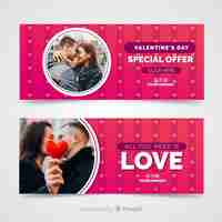 Vector gratuito web banners del día de san valentín con foto