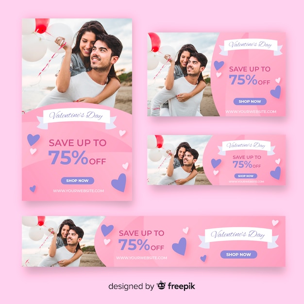 Vector gratuito web banners del día de san valentín con foto