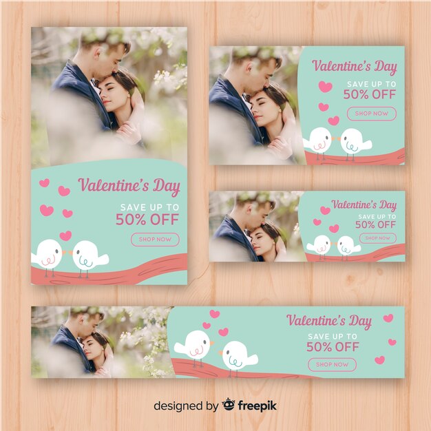 Vector gratuito web banners del día de san valentín con foto