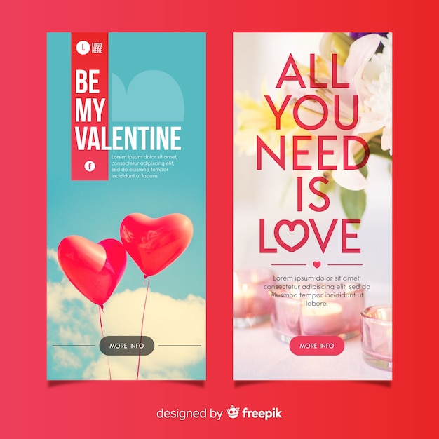 Web banners del día de san valentín con foto