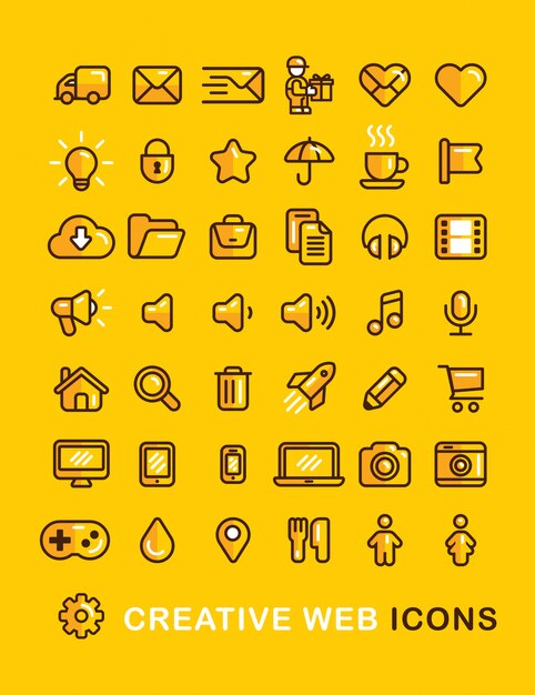 Web Icons set icono de estilo de contorno plano lineal.