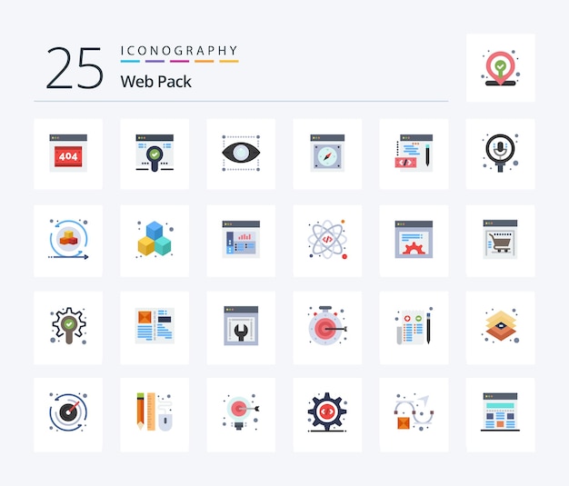 Vector gratuito web pack 25 paquete de iconos de color plano que incluye programación diseño web brújula safari