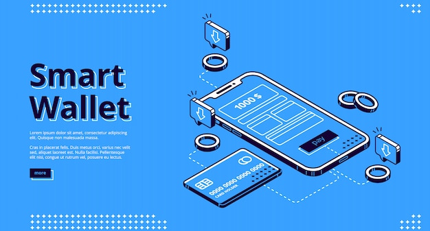 Web de página de aterrizaje isométrica de billetera inteligente