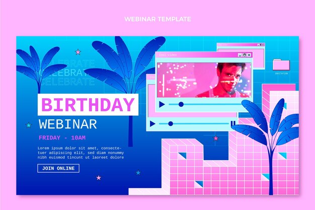 Webinar de cumpleaños degradado retro vaporwave