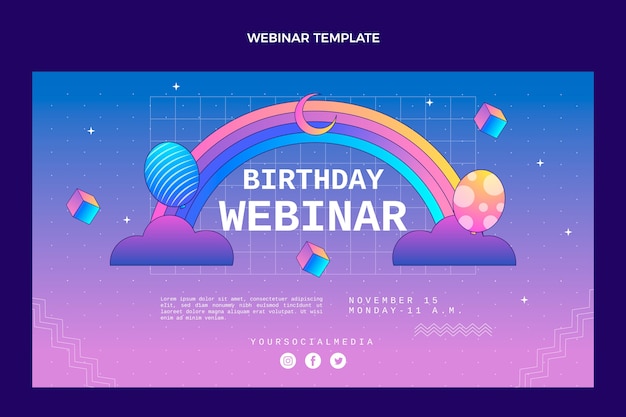 Vector gratuito webinar de cumpleaños degradado retro vaporwave