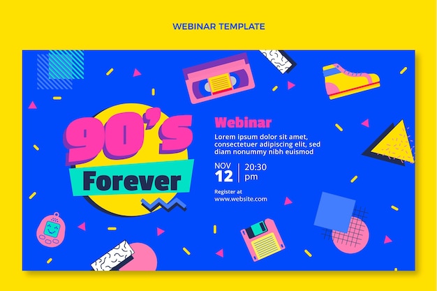 Webinar de cumpleaños nostálgico de diseño plano de los 90