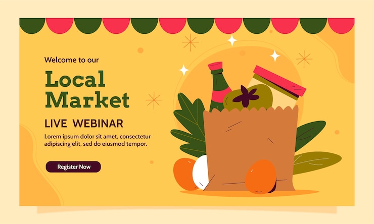 Vector gratuito webinar de diseño plano de tiendas de comestibles