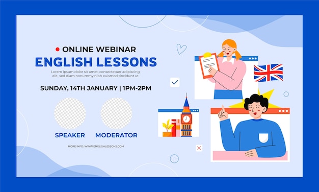 Webinar de lecciones de inglés de diseño plano