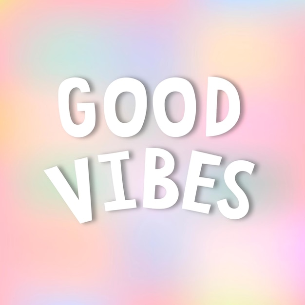 White good vibes doodle tipografía en un vector de fondo pastel