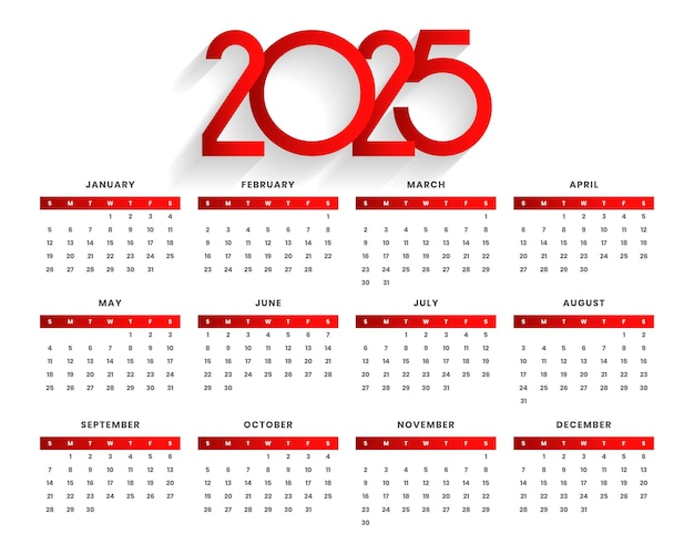 White red 2025 monthly calendar template design Vector Gratis