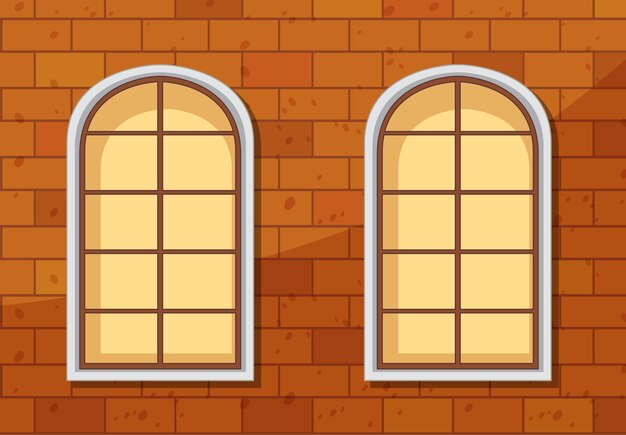 Windows en pared de ladrillo en estilo de dibujos animados