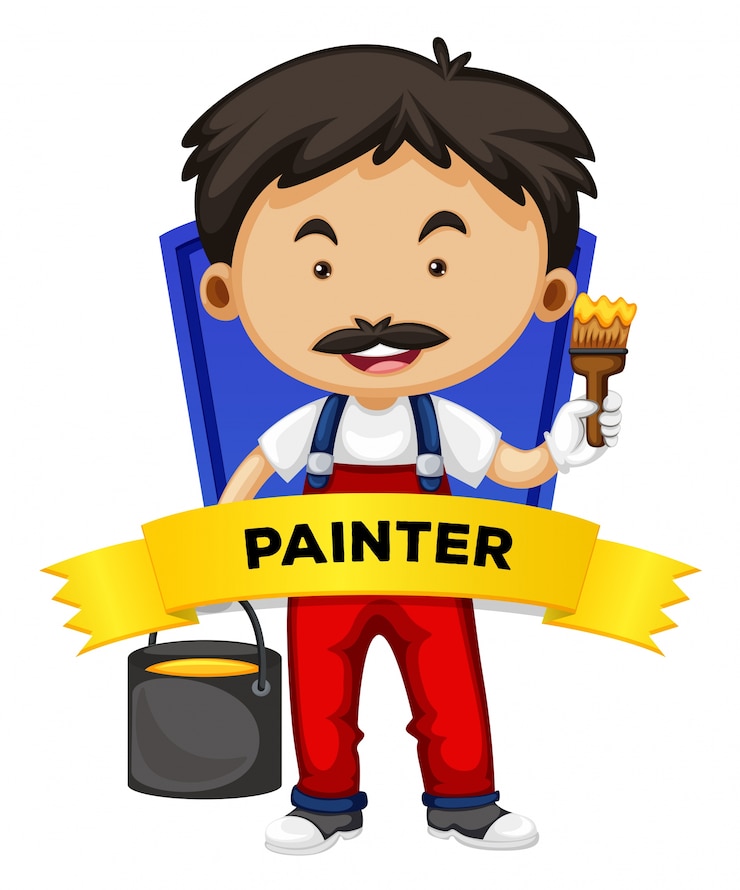 Vector gratuito wordcard de ocupación con pintor
