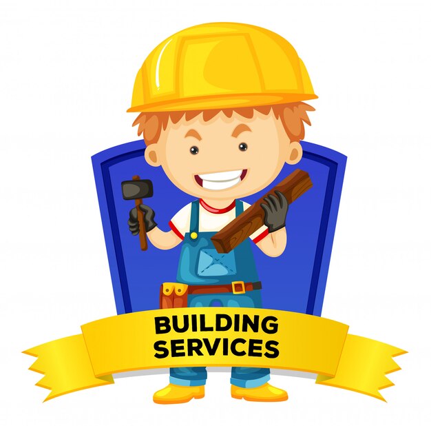 Wordcard de ocupación con servicios de construcción