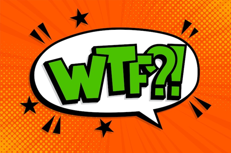 Vector gratuito ¡¿wtf?!. bocadillo de diálogo de texto de cómic de arte pop. letras de ups