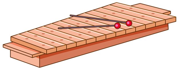 Xilófono de madera sobre fondo blanco.