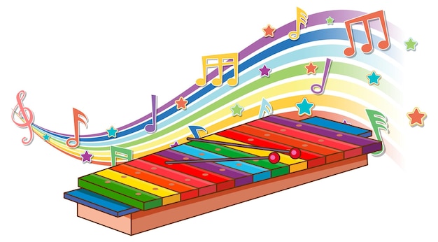 Vector gratuito xilófono con símbolos de melodía en onda de arco iris