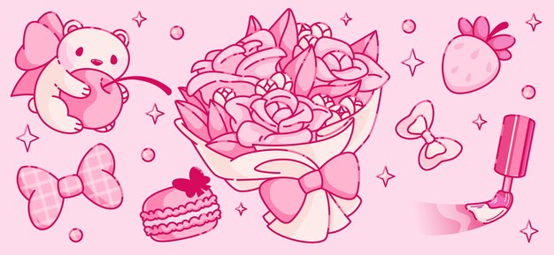 Y2K coquette ilustraciones estéticas de postres