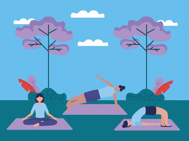 Yoga al aire libre en estilo plano