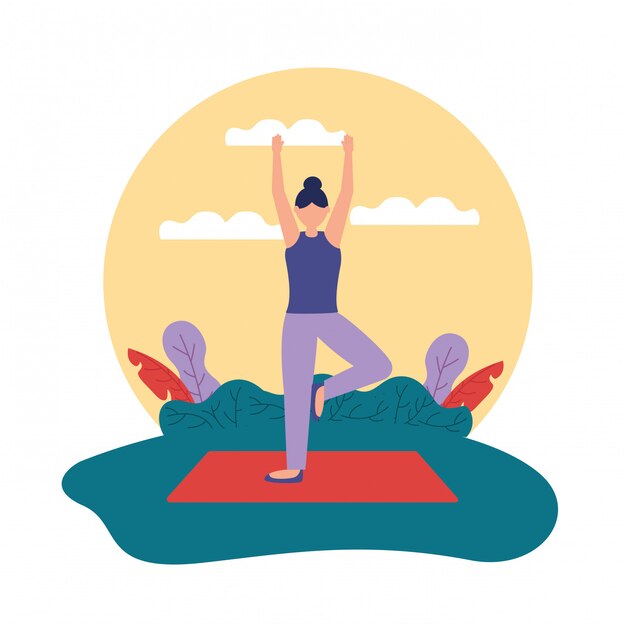 Yoga al aire libre en estilo plano