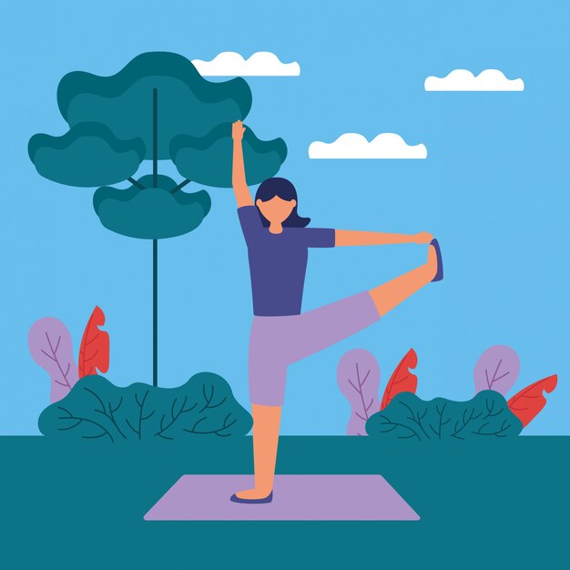 Yoga al aire libre en estilo plano