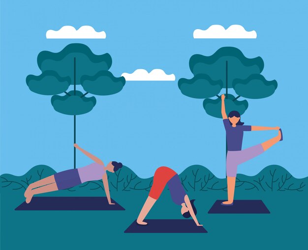 Yoga al aire libre en estilo plano