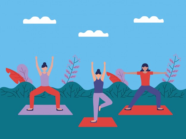 Yoga al aire libre en estilo plano