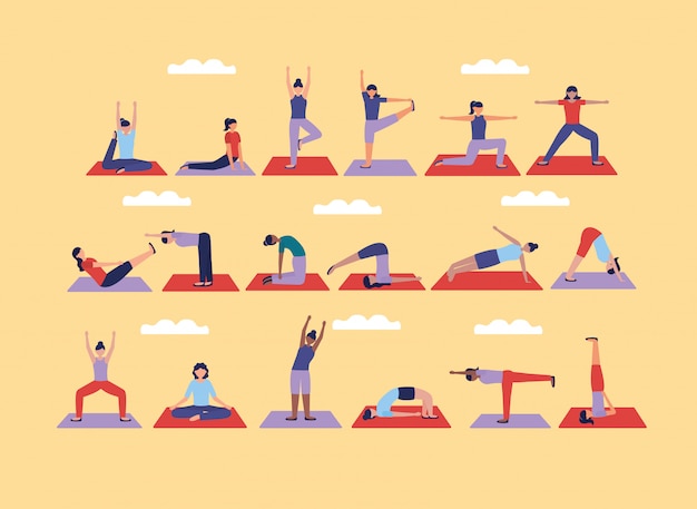 Yoga al aire libre en estilo plano