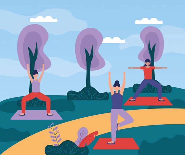 Yoga al aire libre en estilo plano