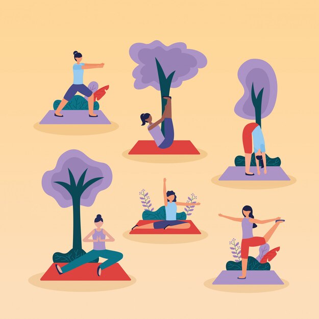 Yoga al aire libre en estilo plano