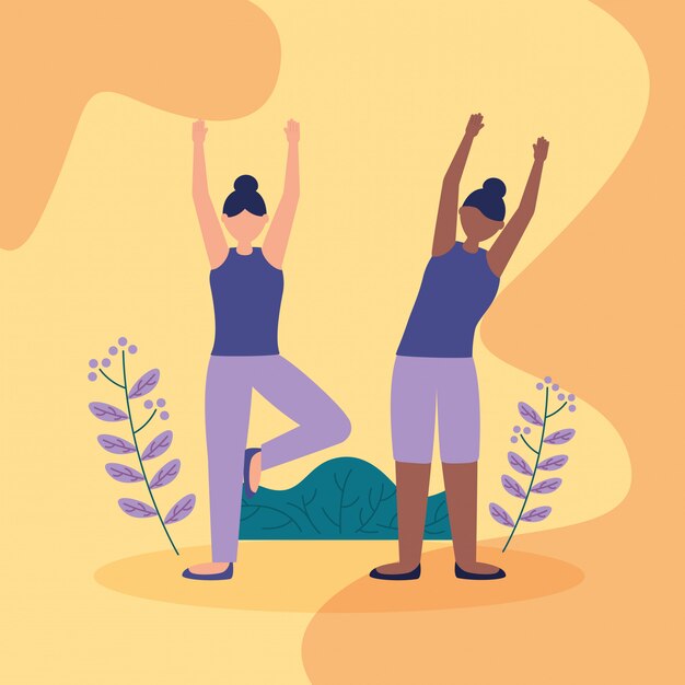 Yoga de personas al aire libre en estilo plano