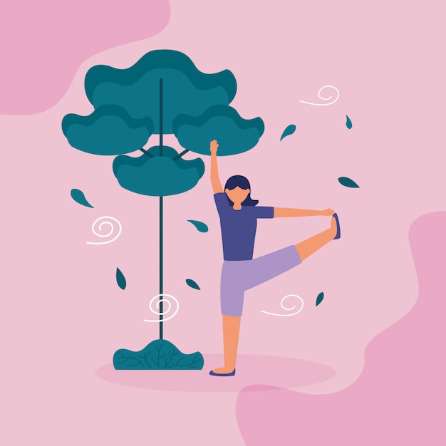 Yoga de personas al aire libre en estilo plano