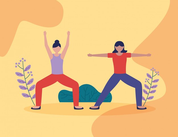 Yoga de personas al aire libre en estilo plano