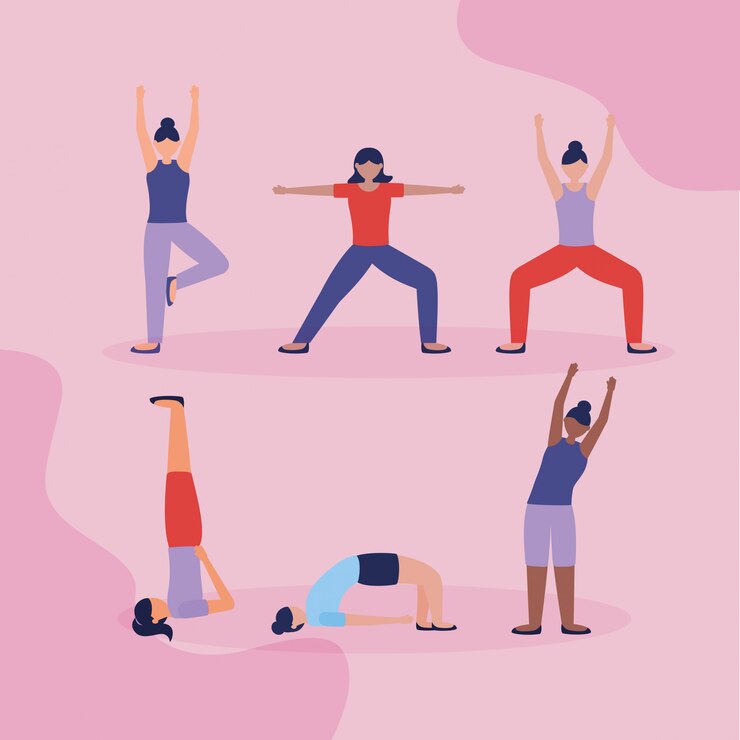Vector gratuito yoga de personas al aire libre en estilo plano