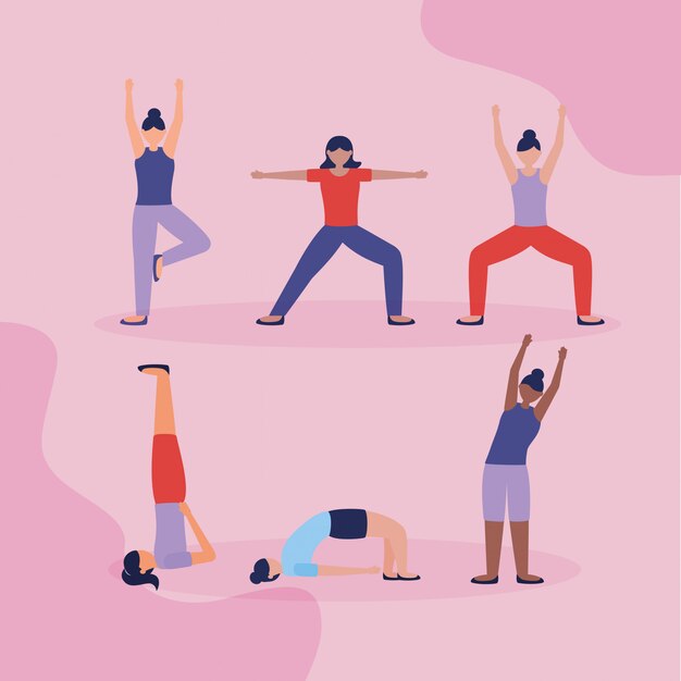Yoga de personas al aire libre en estilo plano