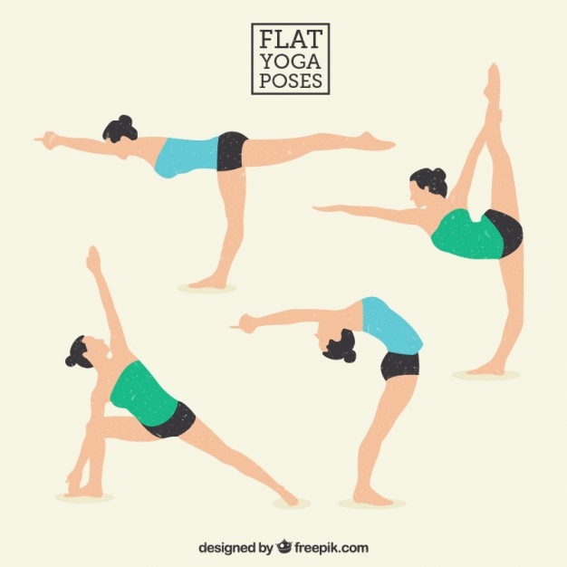 Vector gratuito yoga plantea plana paquete