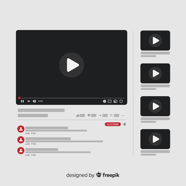 Vector gratuito youtube reproductor de vídeo plantilla vectorizada
