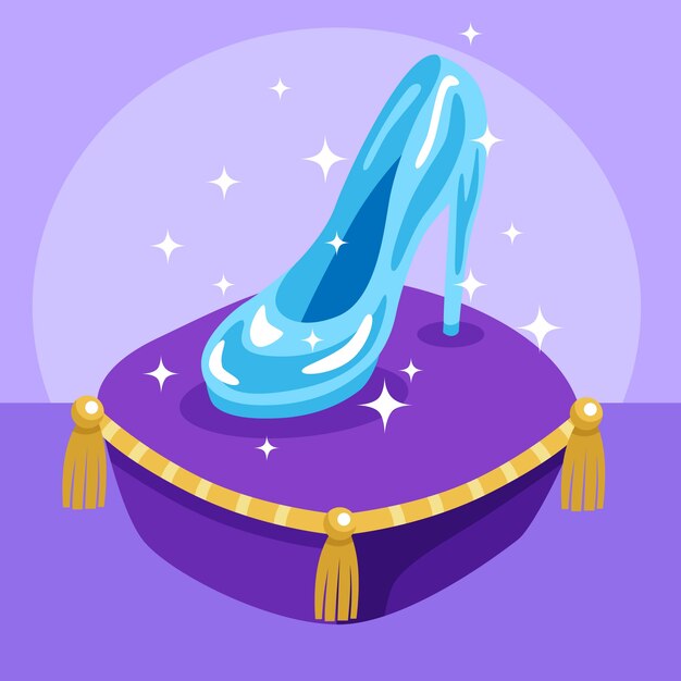 Zapato de cristal de Cenicienta sobre una almohada violeta