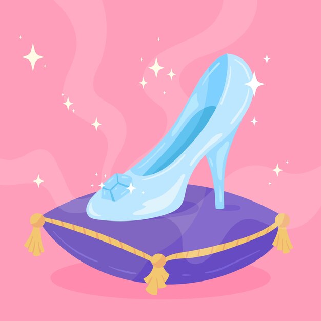 Zapato de cristal de Cenicienta sobre almohada