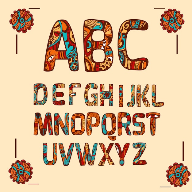 Zentangle alphabet colored