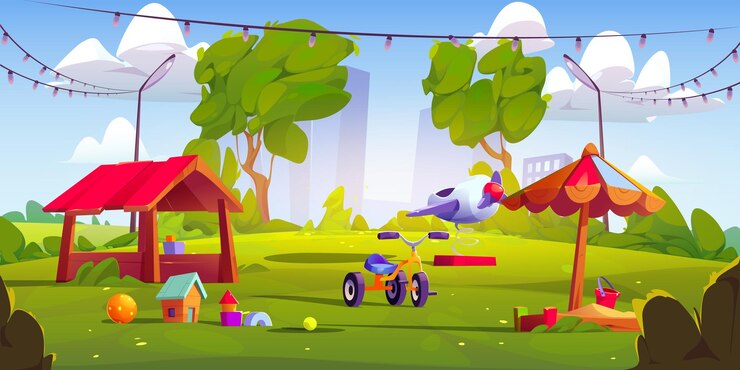 Vector gratuito zona de juegos para niños en el paisaje urbano del parque de verano