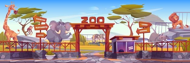 Vector gratuito zoo con lindos animales salvajes africanos