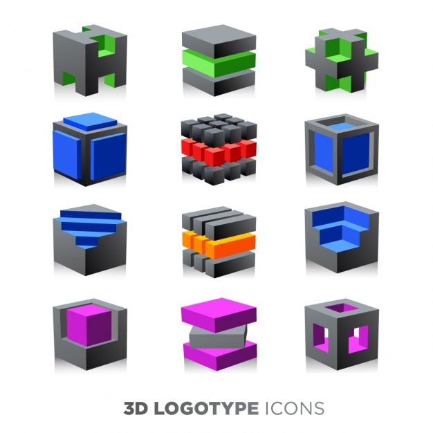 3d abstract cube logotypes set