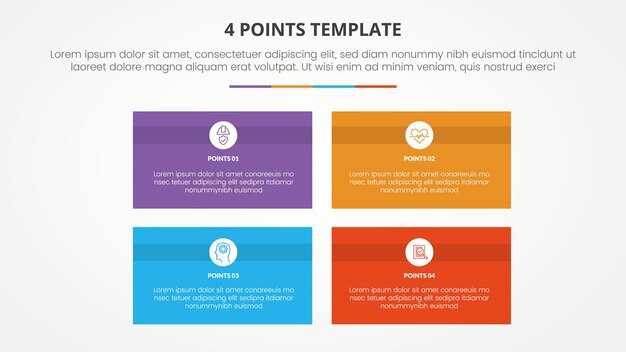 4 points stage template infographic concept for slide presentation with rectangle box matrix structure with 4 point list with flat style vector