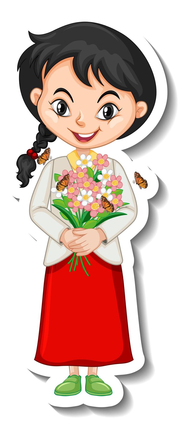 Miễn phí Vector a girl holding flower bouquet cartoon character