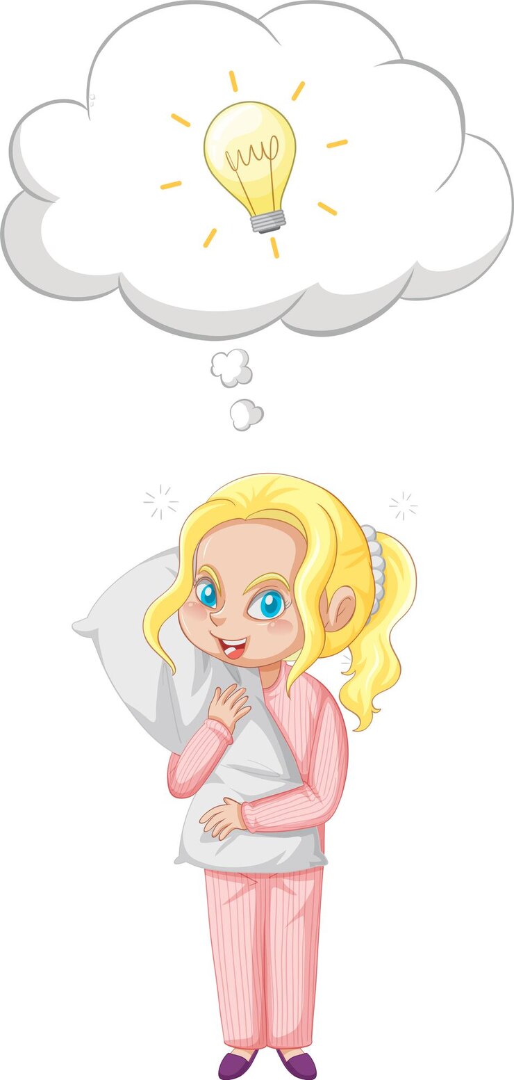 Miễn phí Vector a girl in pink pajamas thinking on white background