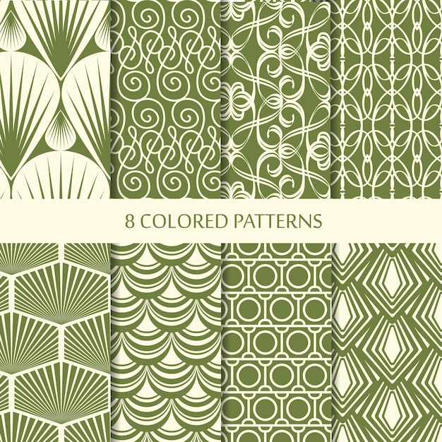 abstract minimalistic vintage seamless patterns set with different green geometric shapes of repeating structure