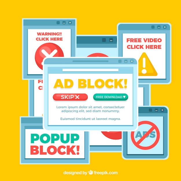 Ad block popup concept background in flat style