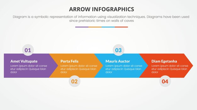 Arrow style infographic slide presentation template with modern flat style color with 4 arrow to right direction